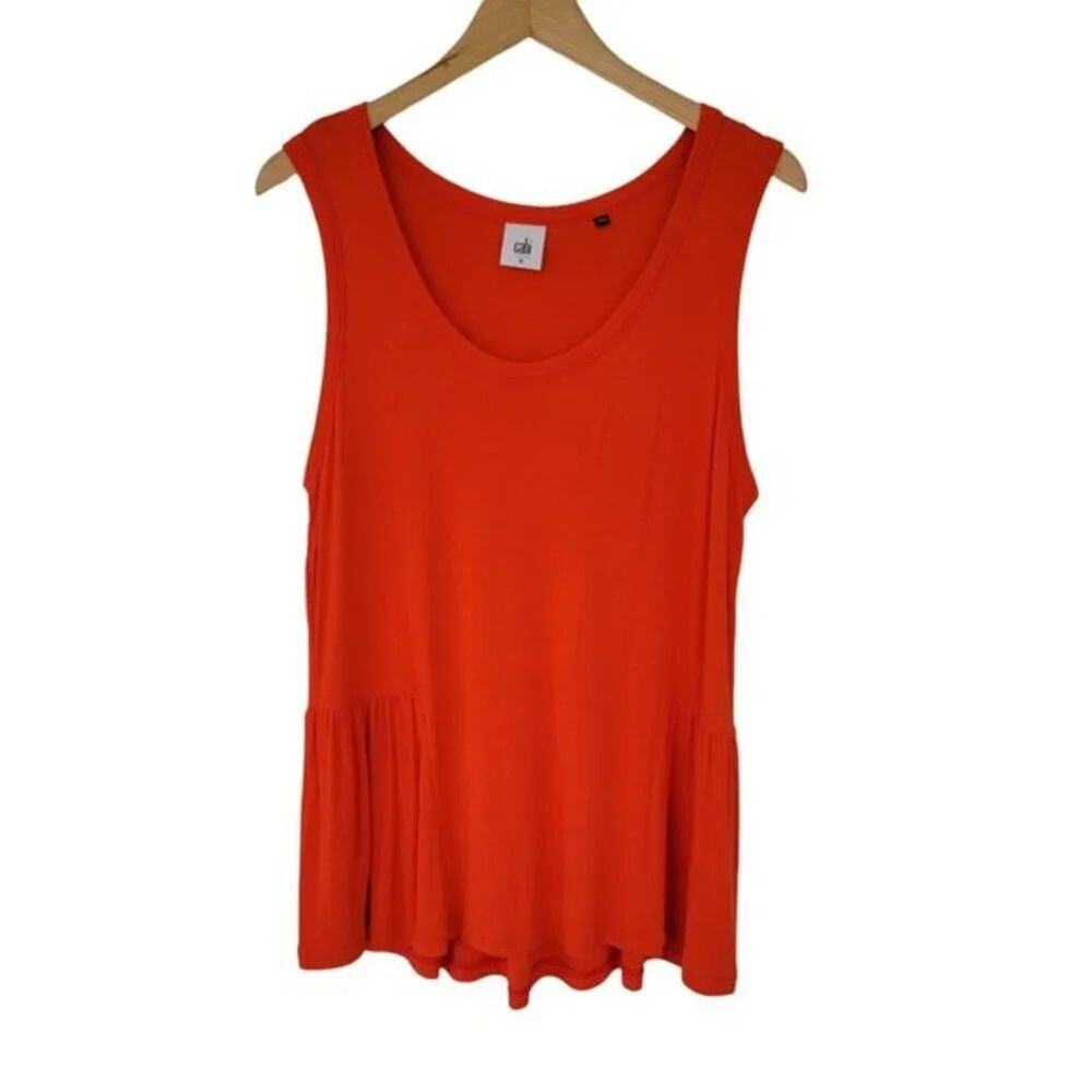 CAbi Sleeveless Flowy Tank Top Womens Size M Bright Orange Rayon Spandex Peplum